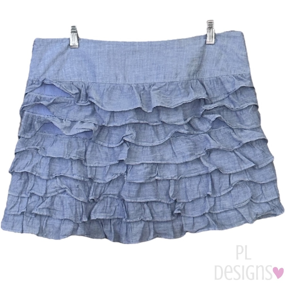 Old Navy Ruffled Mini Skirt Chambray Light Blue